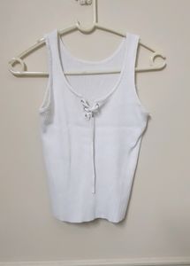 White Ribbed Top: Size S