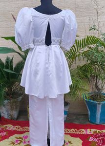 Elegant White Puff Sleeve Gown
