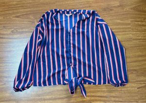Striped V-Neck Button-Down Top