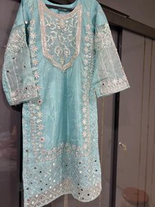 Embellished blue Kurta palazo with dupatta