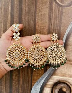 Mirror Work Jhumkas and mangtika