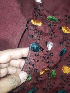 Maroon Embroidered Kurta.