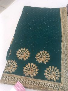 Elegant Green Peacock Embellished Saree