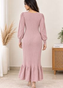 Elegant Pink Ribbed Midi Dress