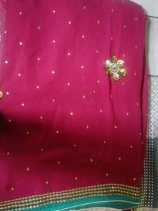 Embellished Teal lehenga Saree with Floral Motifs
