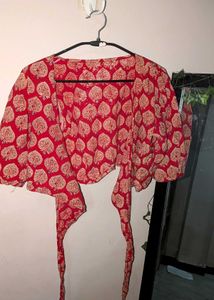 Red Block Print Crop Blouse