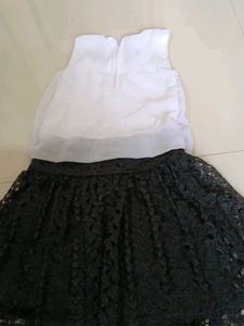 Elegant White &amp; Black Lace Gown
