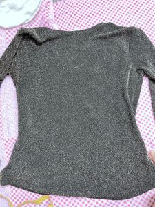 Shimmery Black Wrap Top