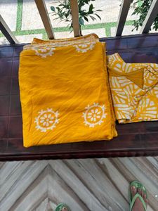 Yellow Cotton chunkidi saree