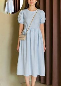 Light Blue Puff Sleeve Midi Dress