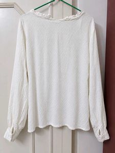 Chic White Lace Trim Puff Sleeve Top