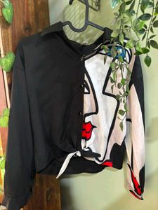Vintage 1997 Abstract Face Print Tie-Knot Top