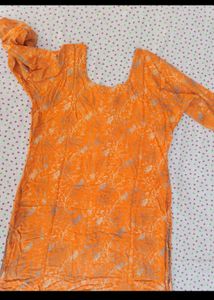 Orange Printed Kurta with Striped Palazzo