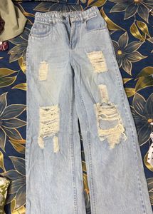 Distressed Light Wash Wide Leg Jeans