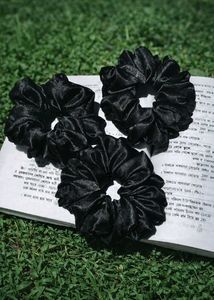 Black satin Scrunchies (Set of 3)