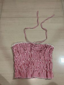 Red Gingham Smocked Tube Top