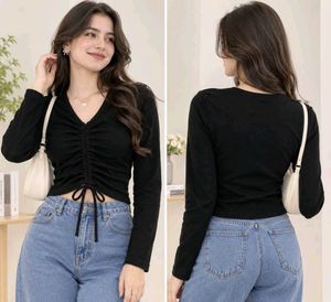 Chic Black Ruched Long Sleeve Top