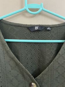 Olive Green Tie-Front Top