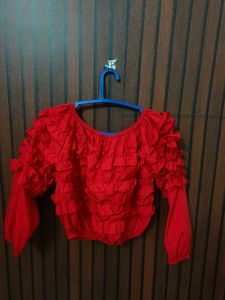 Ruffled Red Long Sleeve Top