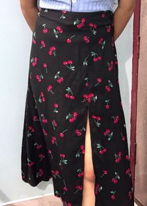Black Graphic Roman Column Midi Skirt