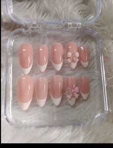 French Tip Press-On Nails with Bows