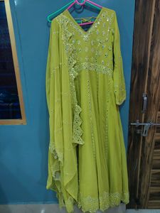 Real Mirror Work Beautiful Gown With Dupatta