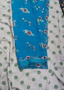 Blue Saree with Floral Embroidery