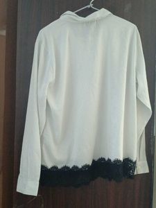 Chic White Lace Trimmed Shirt