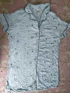 Light Blue Star Print Pajama Shirt