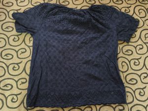Navy Eyelet Puff Sleeve Top