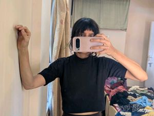 Black Mock Neck Cropped Top