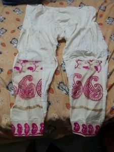 Elegant cream salwar suit material with Pink Embro