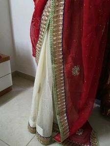 Elegant Red &amp; Cream Saree