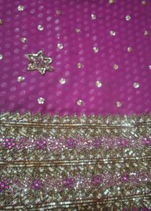 Embellished Fuchsia Saree with Gold Accents