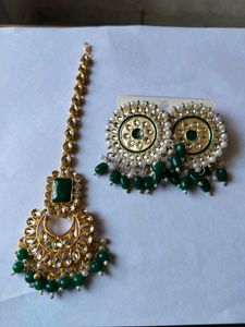 Emerald Green Maang Tikka &amp; Earrings Set