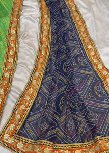 Elegant Blue Bandhani Saree with Orange Border