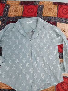 Light Blue Printed Button-Up Shirt