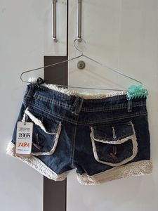 Denim Shorts with Fur Trim