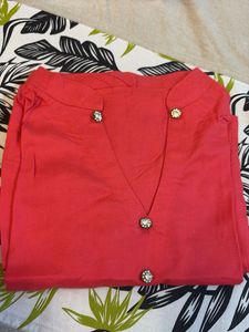 Elegant Coral Kurta with Embellishments