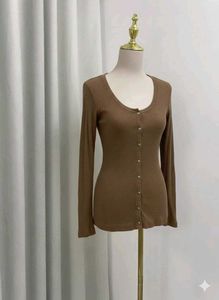 Ribbed Button Front Top