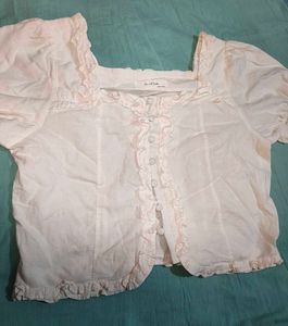 Vintage White Ruffle Button-Up Top