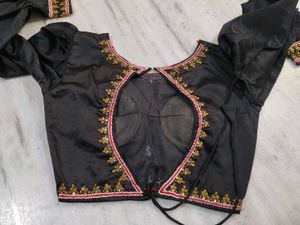 Designer Black Blouse with Gold Embroidery