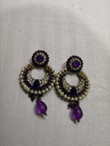 Elegant Purple &amp; Pearl Drop Earrings