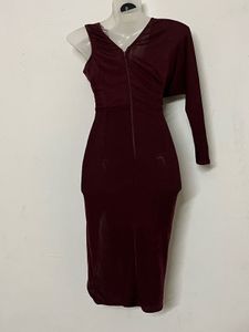 Maroon One-Sleeve Embellished Dress