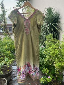 Embroidered Olive Green Kurta