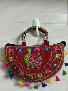 Embroidered Peacock Clutch Bag
