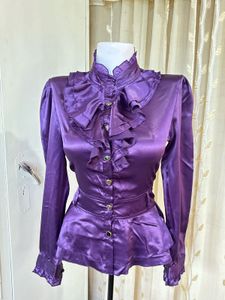 Purple Ruffled Satin Blouse