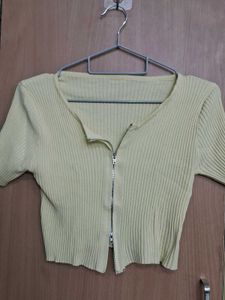 Yellow Cropped Zip-Up Top
