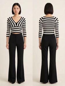 Striped V-Neck Cropped Sweater