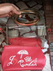 Unique Transparent Clutch with pink Pouch